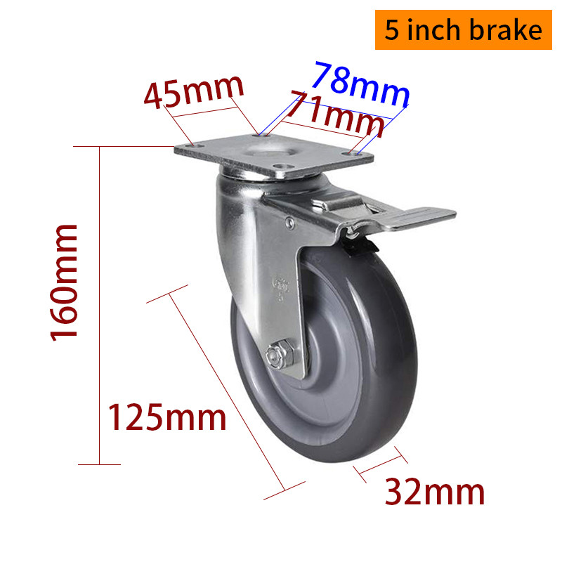 EDL Medium Duty 5inch 150kg Plate TPU Caster by Rigid, Swivel and Brake type