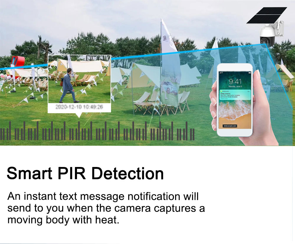 PIR Motion Detection 4G PTZ Camera 2MP Metal Case 20W Solar Panel Security Camera