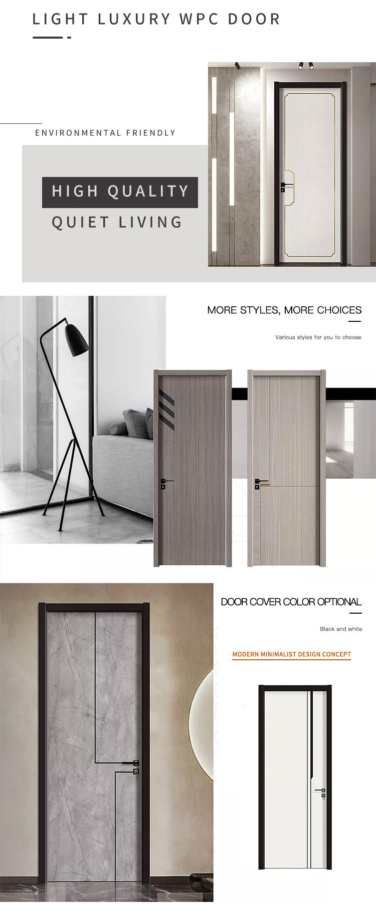 WPC UPVC Composite Front Doors , Waterproof Internal Bathroom Doors
