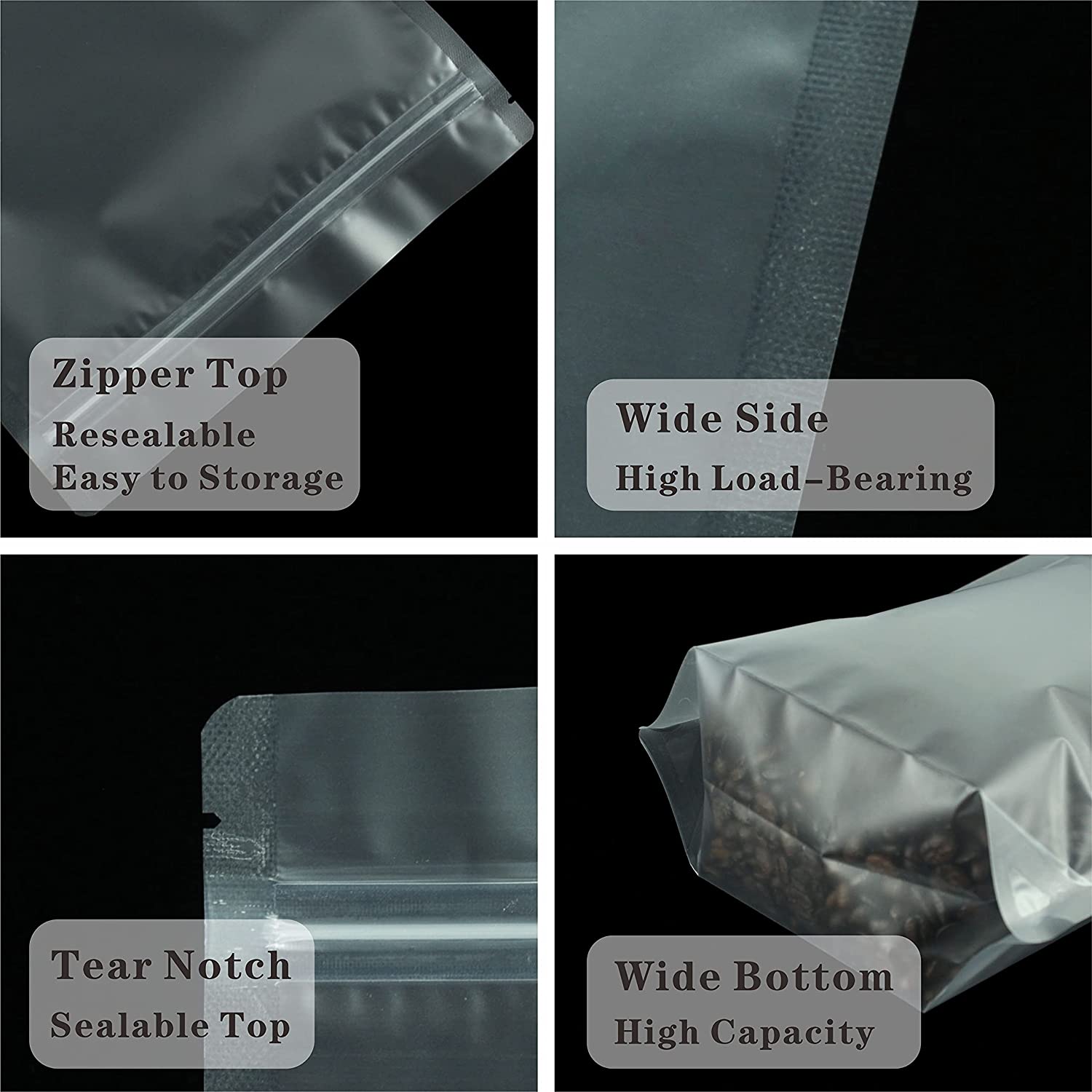 Frosted Resealable Custom Mylar Bag Stand Up Pouch Custom Printing Nuts Oats Coffee Bean