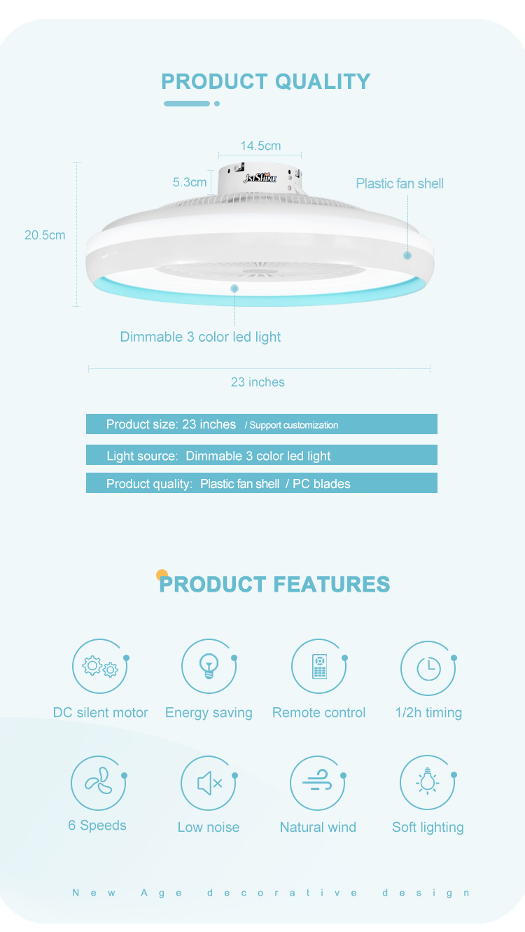 23 inch DC motor wifi remote control bedroom ceiling ceiling light fan with 6 Speed Choice