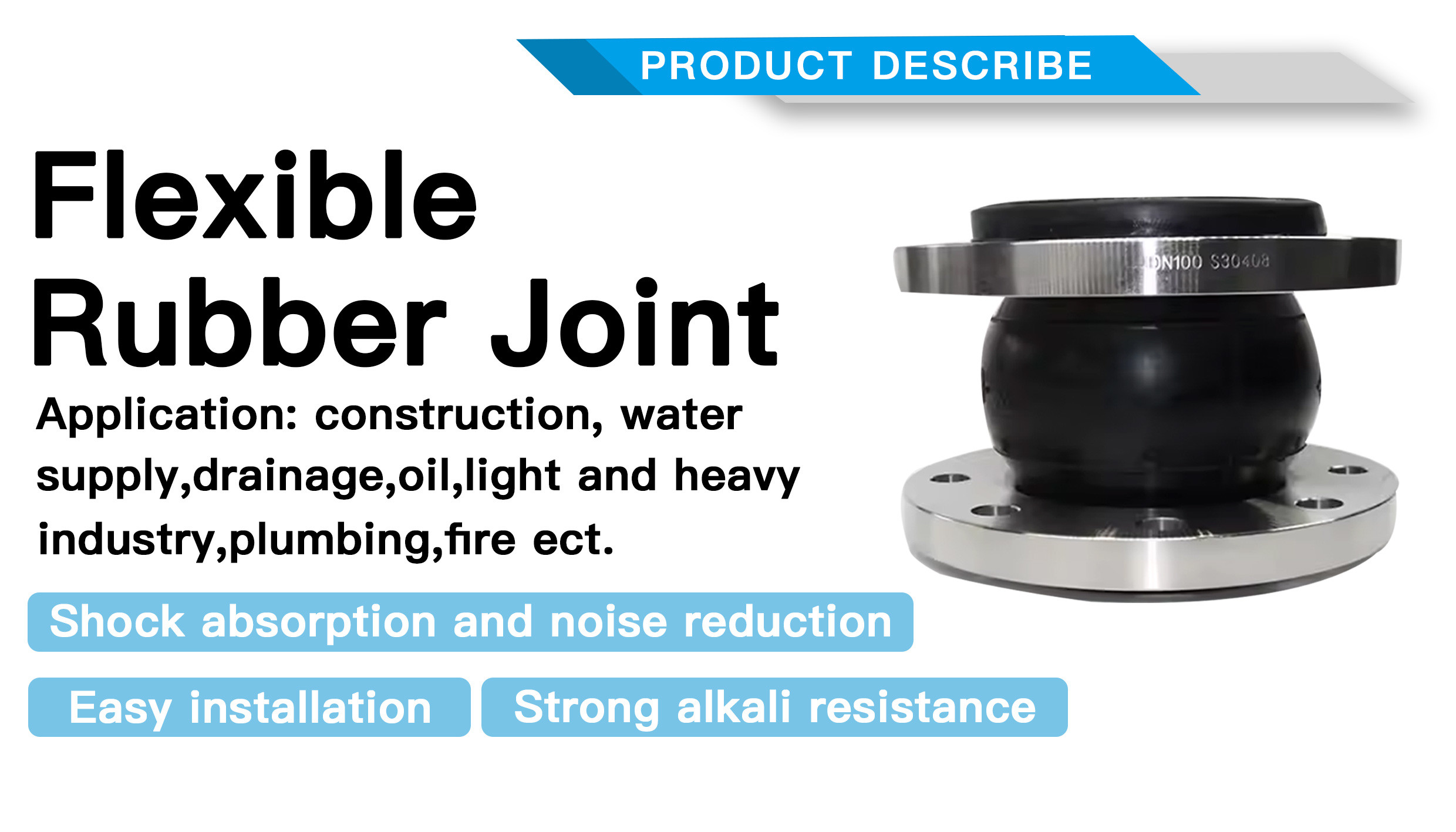 Pn16 Dn150 Oil Resistant Nbr Single Sphere Flex Connector Galvanized Carbon Steel Flanged Expansion Rubber Joint