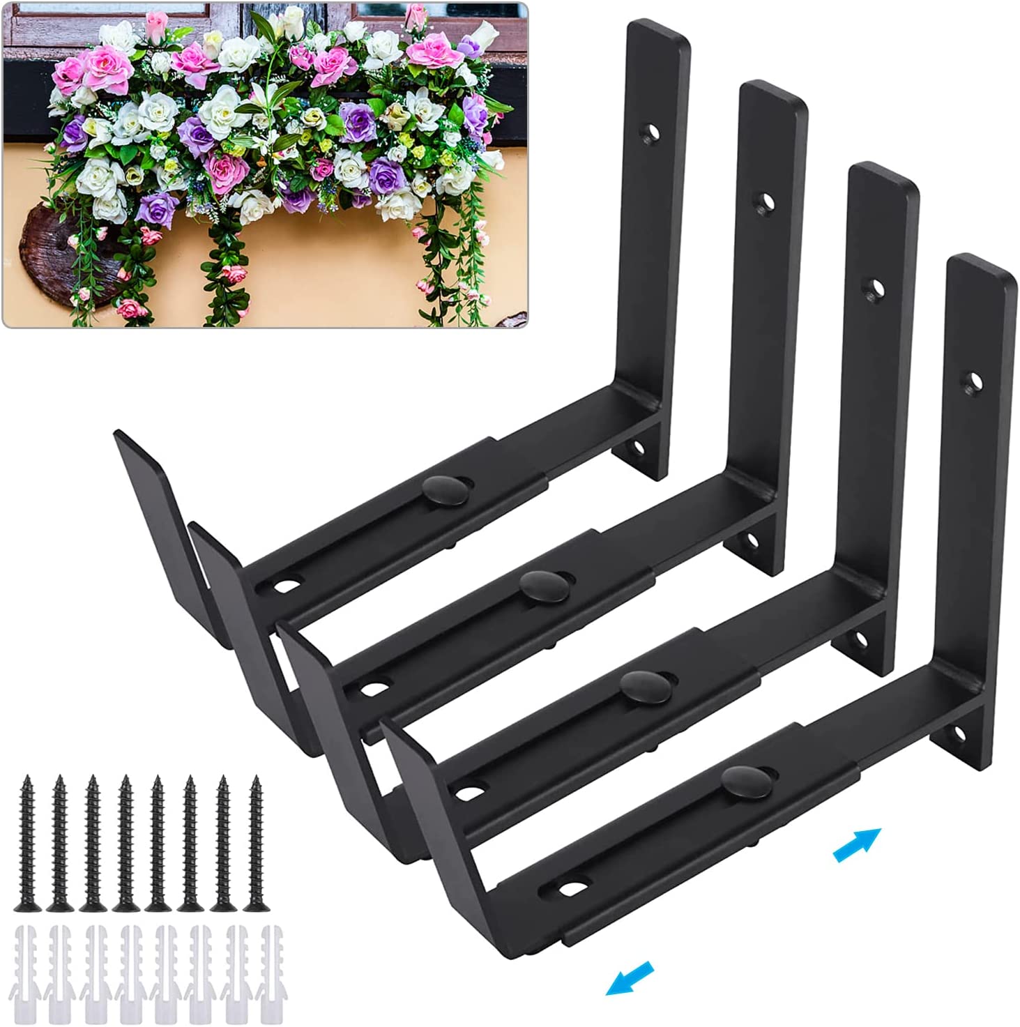 Standard Adjustable Planter Box Bracket 6 to 12 Inches for Window Boxes and Planters