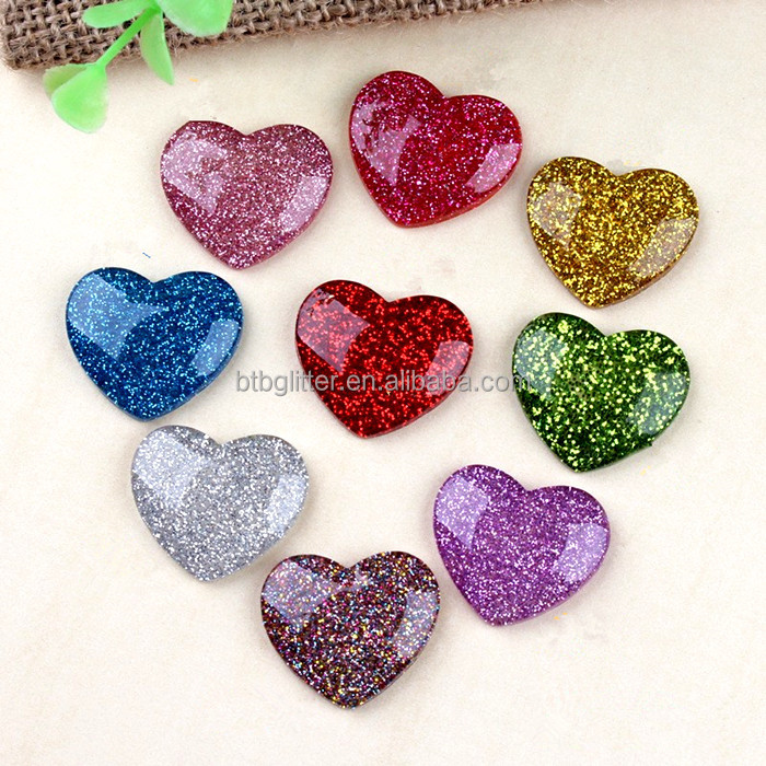 Colorful Pink Flatback Mini Glitter Resin Heart for Craft Kids Gift