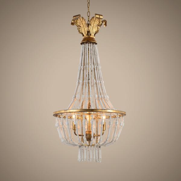 Wrought iron and wood light chandelier fixtures with Wood beads for Kitchen