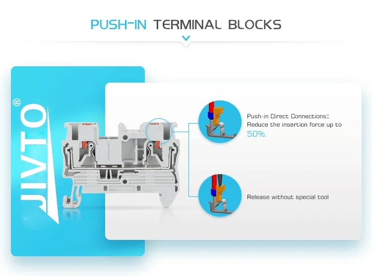 PT16 Din Rail Push-In Terminal Block, 16mm² Electrical Feed-Through Cable Plug Screwless Terminal Strip Wire Connector