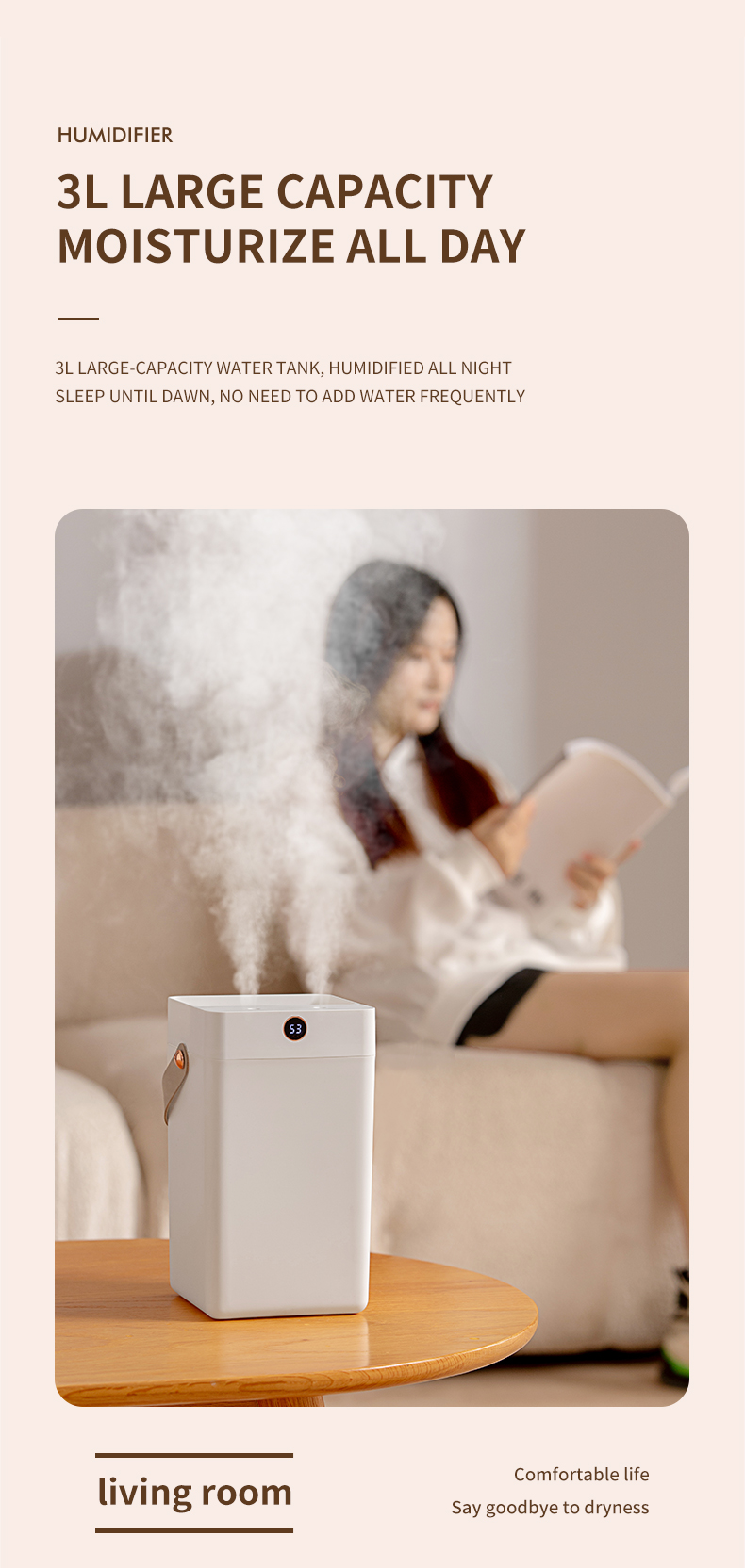 HOMEFISH Desktop 3L Double Spray Portable Ultrasonic Air Humidifiers For Office