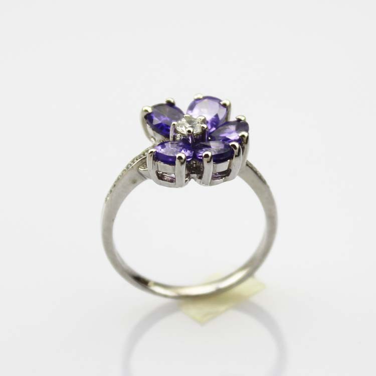 Women Jewelry 925 Silver Amethyst Cubic Zircon Flower Ring (R117)