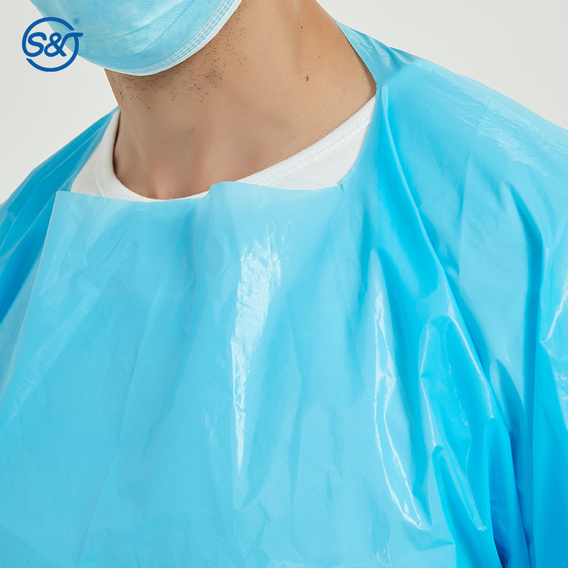 S&J Disposable CPE Gown 510K Certificated Protection Medical Surgical Isolated Gowns Long Sleeve with Thumb-Loop
