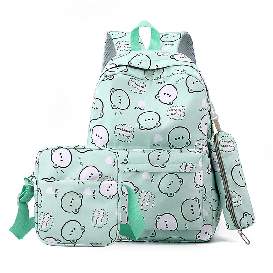 Fresh Backpack Versatile Backpack Junior High School Bear Cartoon Print Backpack Large Capacity Student School Bag