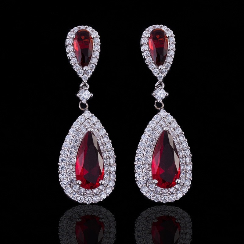 Fashion earring jewelry CZ crystal water drop gold plated tear drop bridal jewelry earrings necklace jewelry set