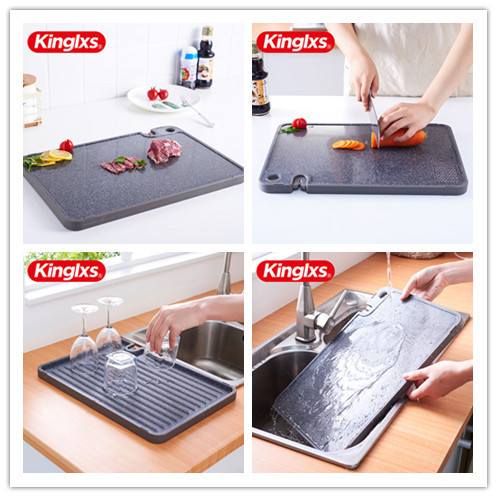 Double Sided Sharpen Block Black Plastic Chopping Board Set
