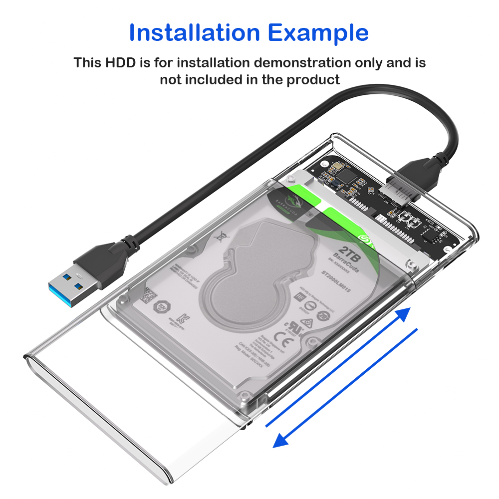 Transparent 2.5 Inch SATA III HDD SSD External Hard Drive Case USB 3.0
