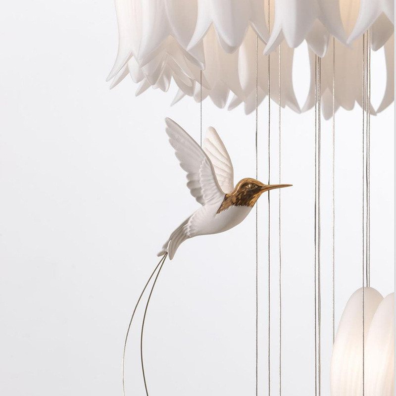 Ceramic Flower Bud Chandelier High Ceilings Chandeliers With Exquisite Ceramic Bird Pendant