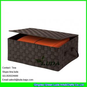 China LDKZ-022 popular brown strap woven basket double woven storage box with hinged lid on sale