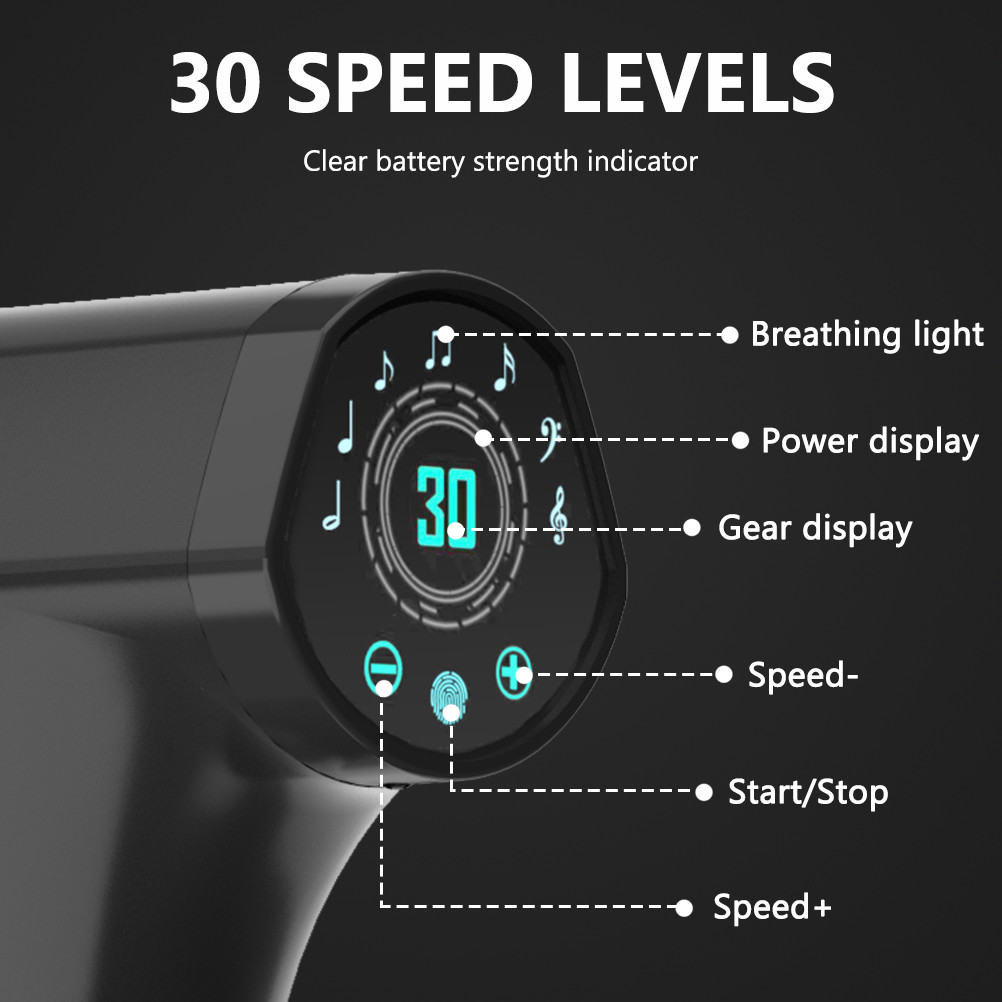 Cordless 30 Speeds Deep Tissue Hand Massager LED Touch Screen Low Noise 2500mAh