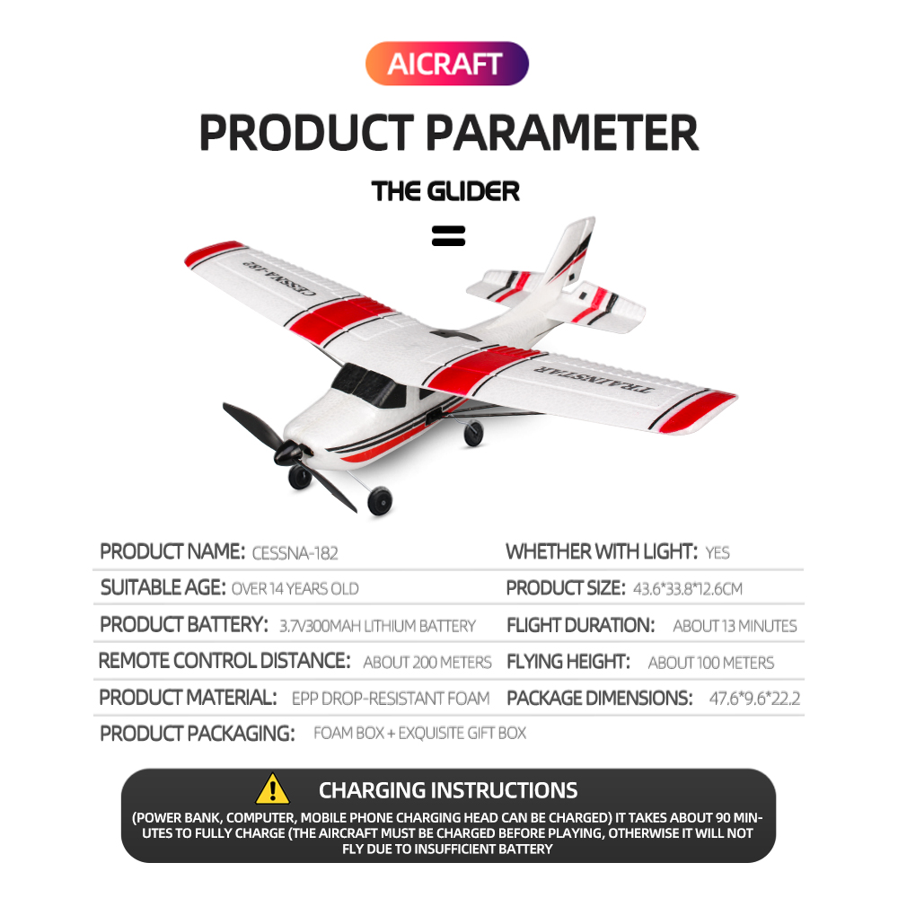 Package Includes Batteries Simulation Model Airplane RC Plane for Children and Adults