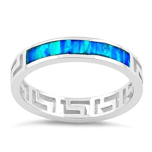 Blue Sapphire Engagement Greek genuine Pattern Lab Blue Opal Engagement Ring For Women