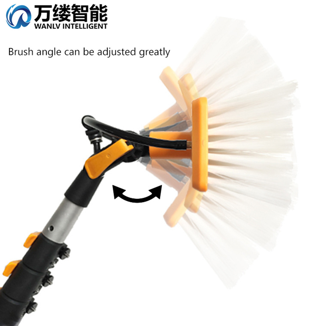 Cold Wash or Dry Cleaning Solar Panel Outdoor Manual Water Spray Brush with 11.4 Meter Carbon Fiber Telescopic Handle Connect to Faucet