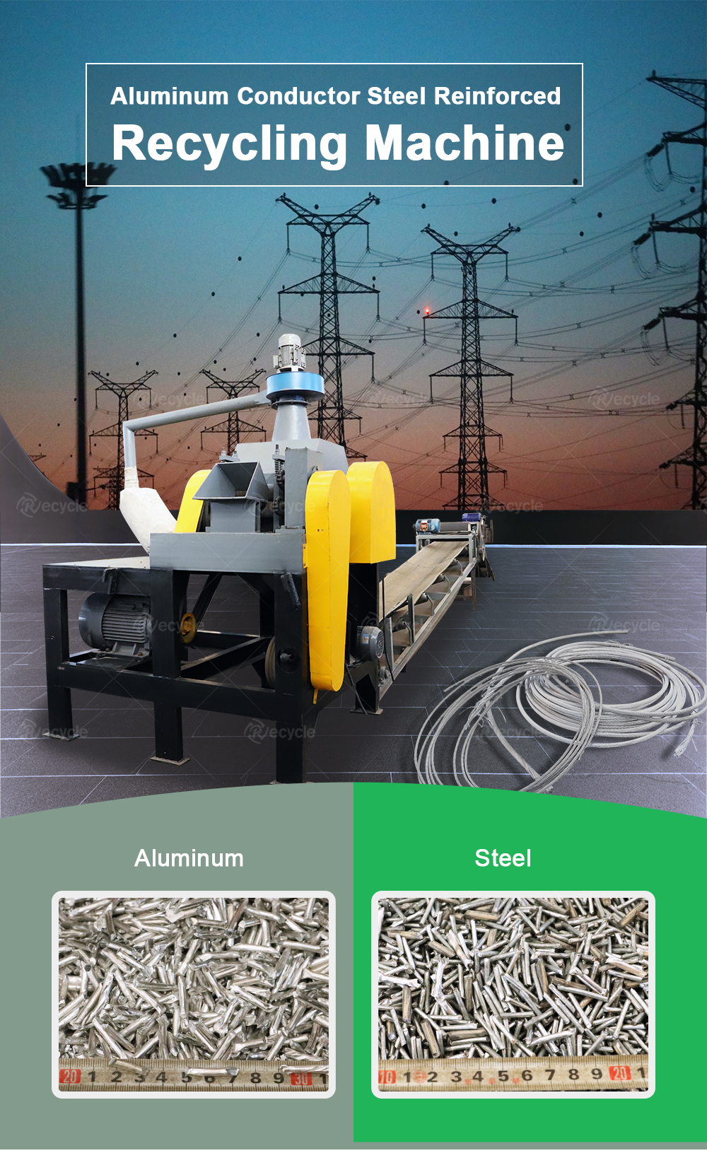 99% Separation Rate ACSR Recycling Machine Al Wire Chopping Line 22.25KW