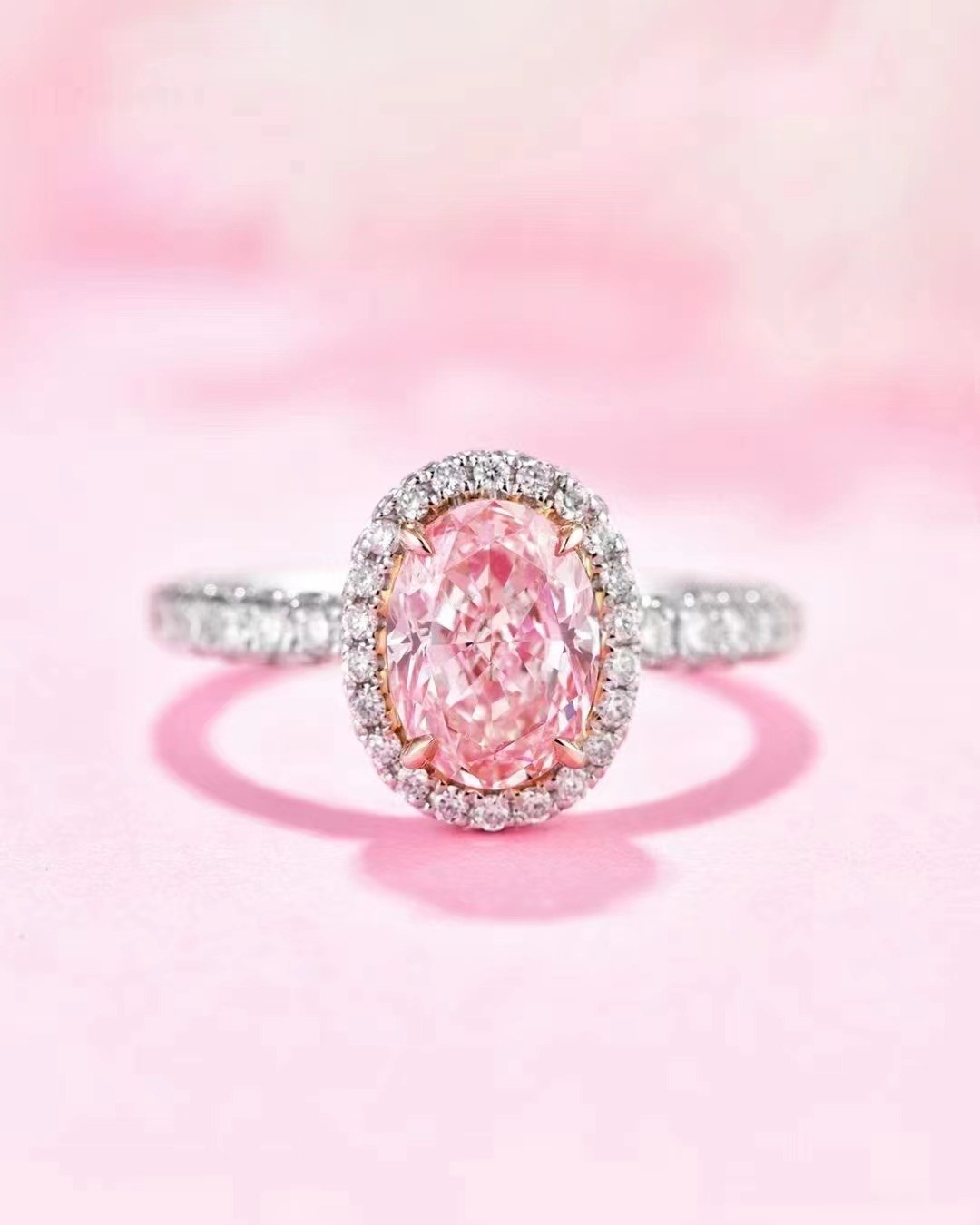 Lab Grown Pink Diamond Engagement Ring 1.97CT Oval Cut Design