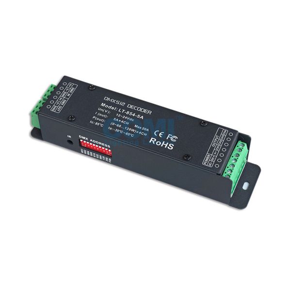 Quality 12 ~ 24V 20A CV RGBW DMX Decoder with Green Terminal DMX512 Socket 4 Channels for sale