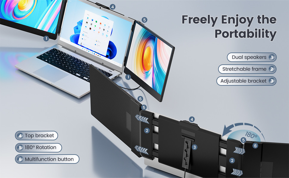 LCD Type triple portable monitor for laptop 178° Viewing Angle And 1000 1 Contrast Ratio