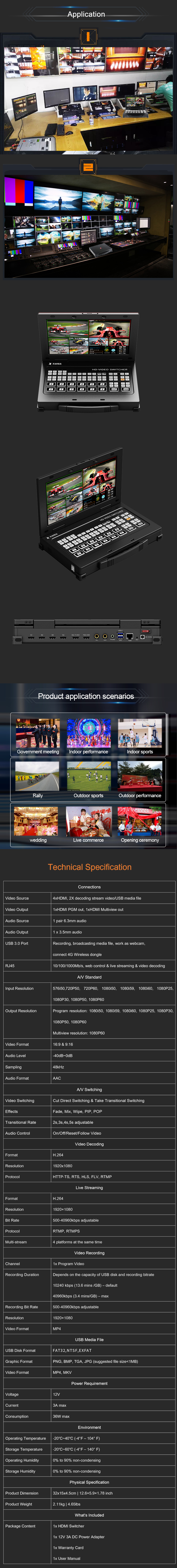 Broadcasting Equipment Video Mixer 11.6 Inch Screen For TV Radio Applications