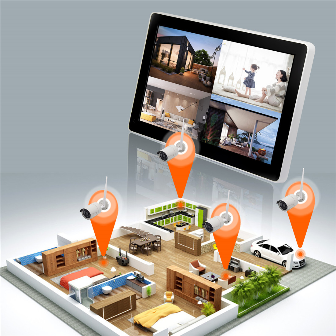 Unistone 4CH Outdoor Wireless WIFI 2MP CCTV Security Surveillance Camera NVR KIT(US-WC204K02)