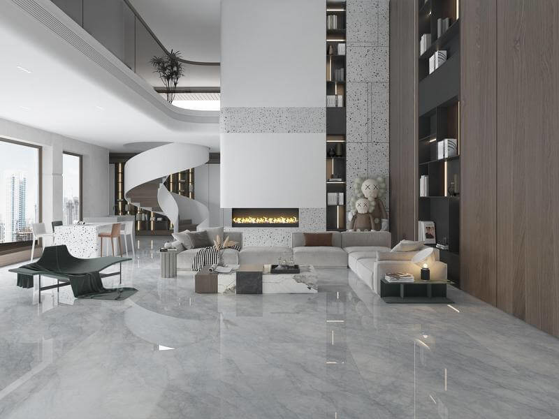 Vintage Tiles And Marble Look 1200x1200mm Water-Proof Outside Wall Polished Glazed Porcelain Tile For Living Room And Kitchen