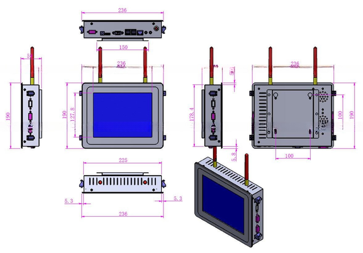 Rugged Metal Housing 8 Inch 8.4 Inch High Brightness LCD Resistive Touch Screen Display VGA DVI AV HDMI USB Monitor
