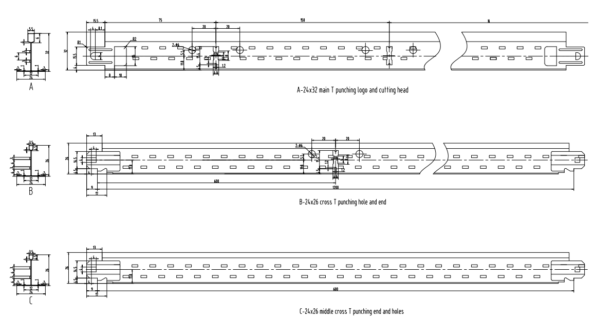 Drawing profile of the main T corss T 