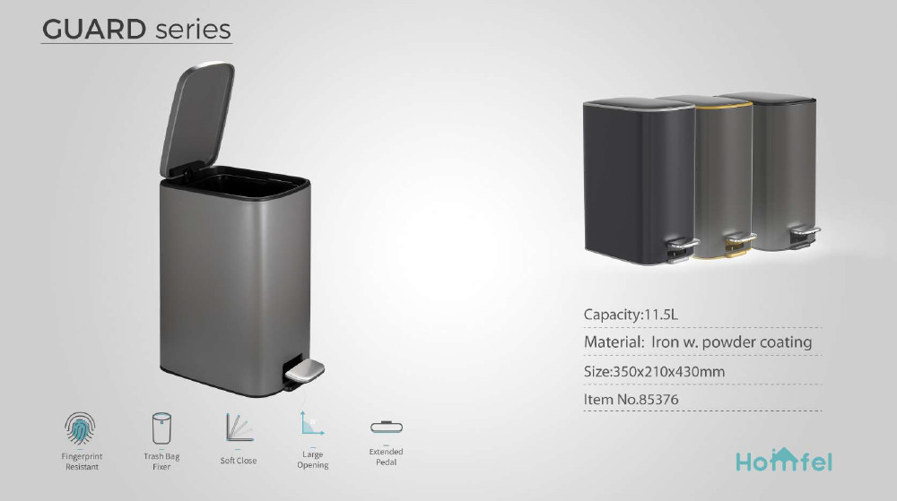 28L SS Rectangular Pedal Trash Can Waste Bin With Rolling Cover Type