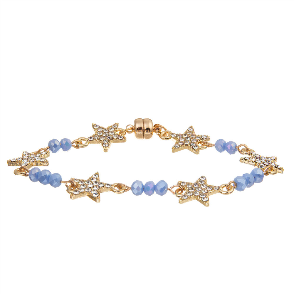 Women Custom Six Star Crystal Beads Bracelet Gold Plated With Magnetic Buckle