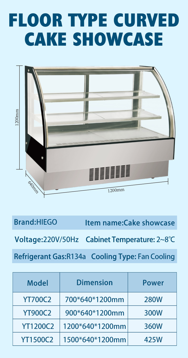 Commercial Curved Refrigerated Cake Display Case Bakery Cooling Showcase For Supermarket