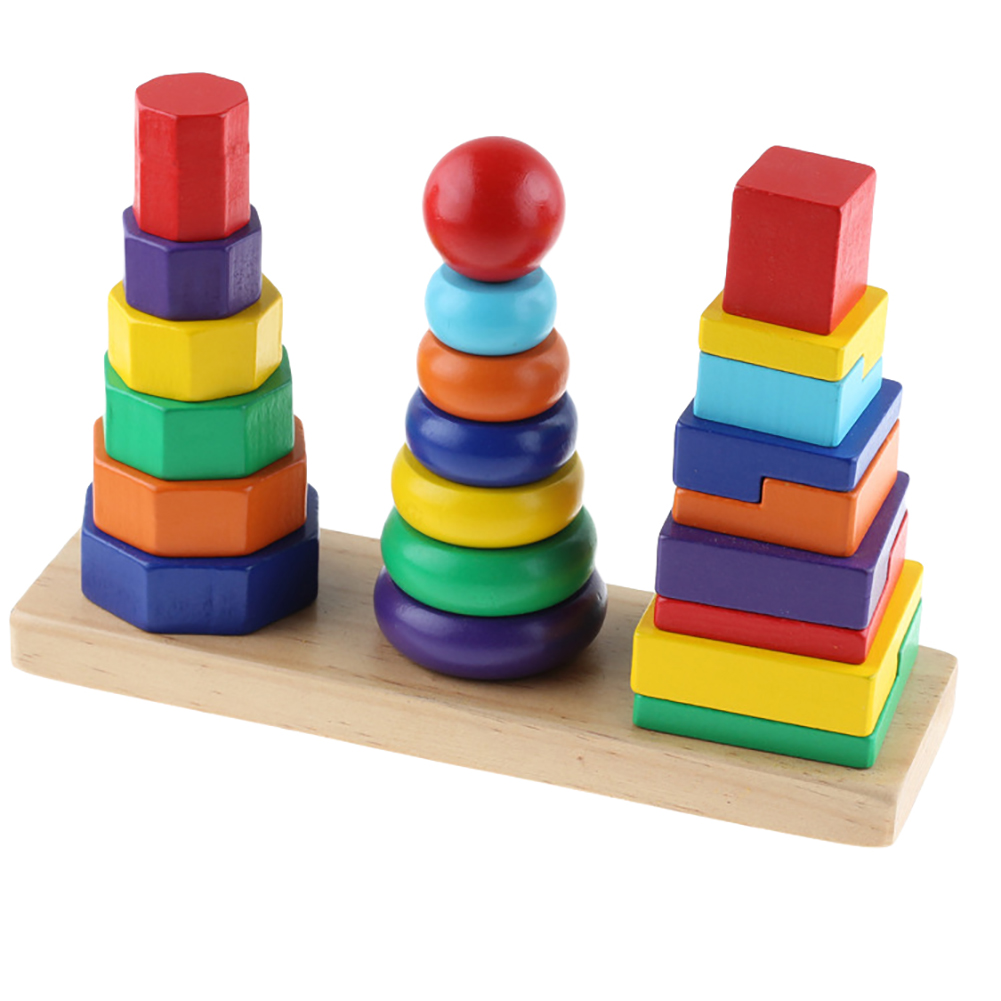 Stacker 21cm Geometric Wooden Building Blocks Toy Sorting Board