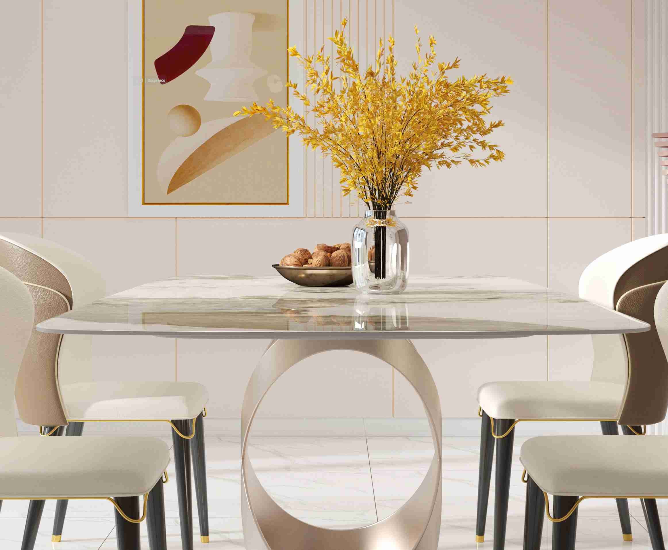 Luxury Contemporary Dining Table Chair Sets With X Stainless Teel Base