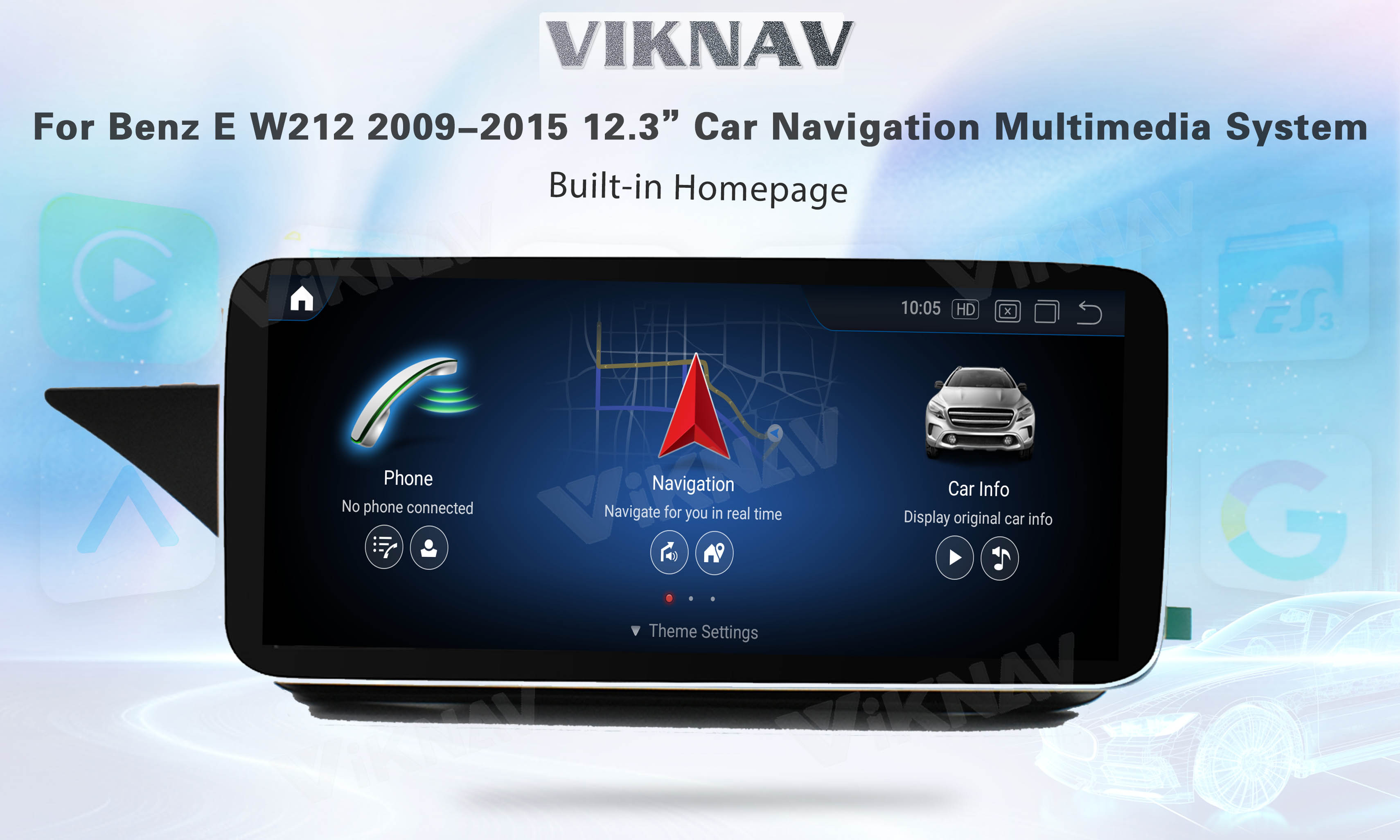 Viknav 12.3inch Android Car Radio With Screen For Mercedes Benz E Class W212 2009-2015 GPS Navigation 2Din Player NTG4.5