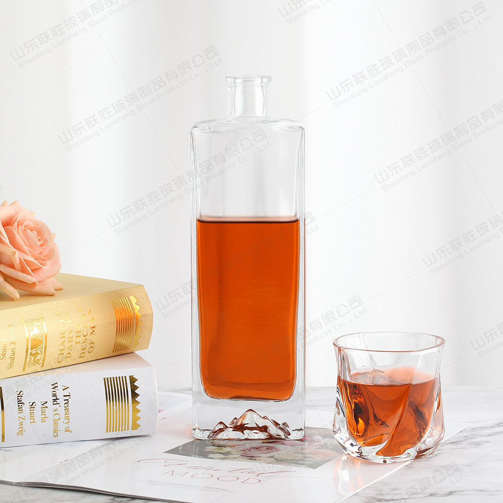 Glass Collar Custom 700ml 750ml 1000ml Square Wine Liquor Alcohol Bottle