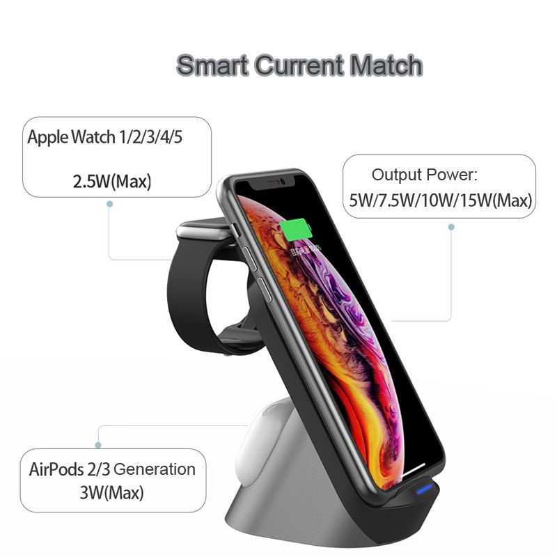 Distance 10mm 3 In 1 Charging Station 15W Wireless Charging Station