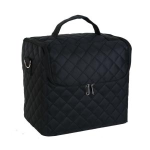 China Soft Fabric Makeup Train Case With Shoulder Strap Pro Makeup Cosmetic Case Large Base Compartment on sale