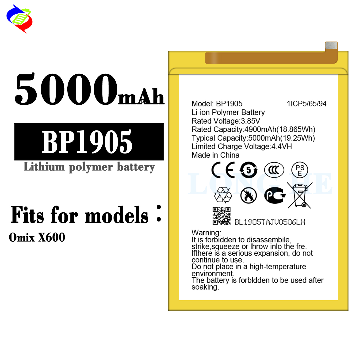 Omix X600 Mobile Phone Battery with Large Capacity 5000mAh and Durable Charging Board