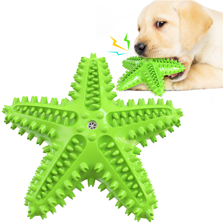 Natural Rubber New Design Starfish Shape Dog Chew Toy Dental Cleaning Toothbrush Squeaky Toy Yellow Green Blue