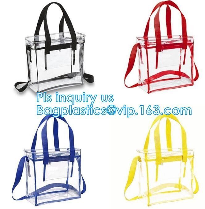 Clear PVC Shopping Reusable Tote Bags With Carry Handle Customize Logo