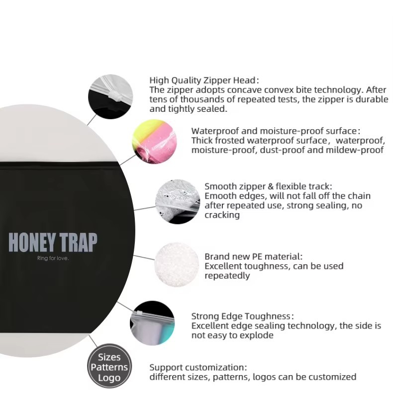 Reusable Zipper Bags In Customizable Colors Printed Transparent Frosted Bag