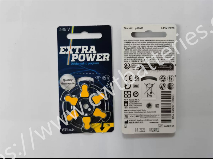 EXTRAPOWER A10 1.45V Hearing Zinc Air Battery Button Batteries Black Label Small Battery,6pcs/pack