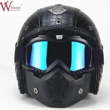 Full Face Motorcycle Helmet Imitation Crocodile Skin Retro With Removable