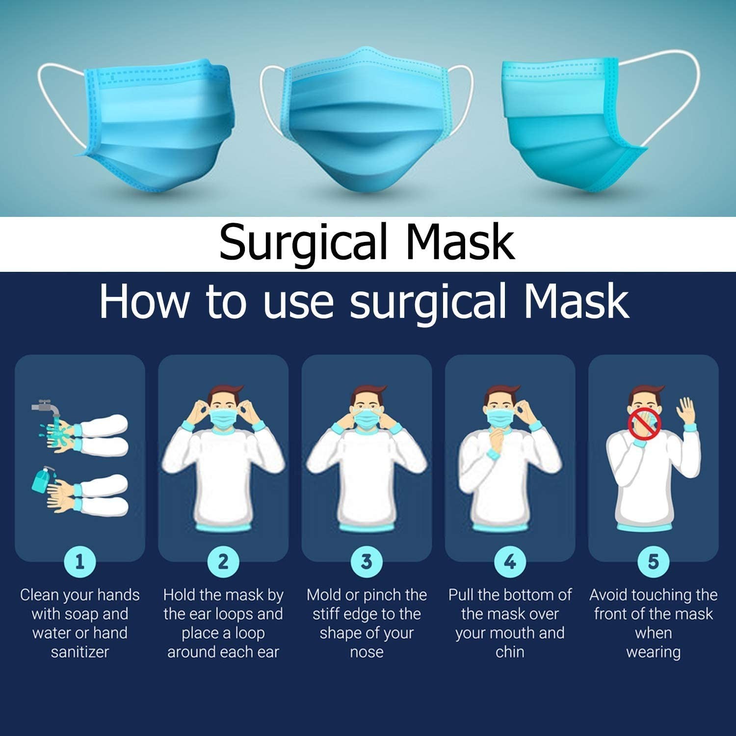 Three Layer Non Woven BFE 98% Disposable Surgical Face Mask
