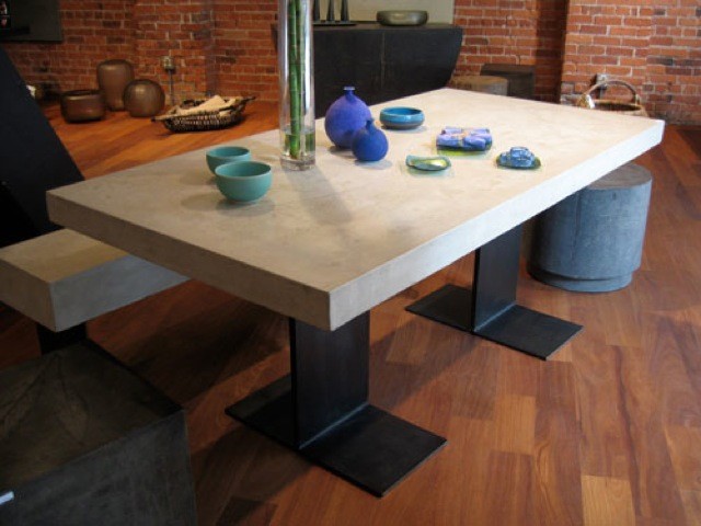 Rectangular Kitchen Chair Set Concrete GRC Dining Table With Bench