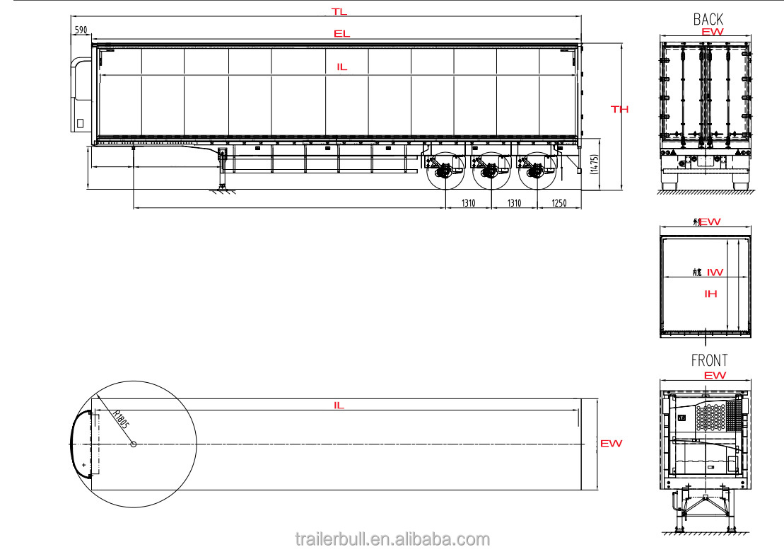 Carbon Steel/Aluminum Chassis Aluminum Structural PUR Foaming Box Body Semi Trailer